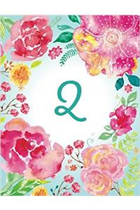 Q Initial Journal, Monogram Notebook, Pink Teal Watercolor (Personal Journal)