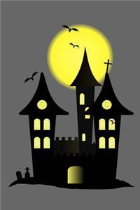 Halloween Castle with Bats and Yellow Moon