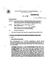 Rcra-superfund Industry Assistance Hotline and Emergency Planning and Community Right-to-know Hotline Report For March 1989