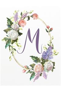 M: White Pink Floral 8.5"x11" Lined Notebook