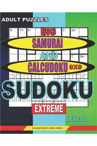 Adult puzzles. Big Samurai and Calcudoku 9x9 Sudoku. Extreme levels.