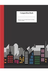 Composition Book Wide-Ruled Primary Color Superhero Graphic Comic Buildings