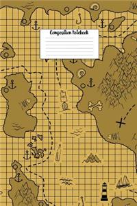 Composition Notebook: Cool Pirate Map Pattern 6 X 9 Wide Ruled Paper Notebook, Appreciation, Quote Journal or Diary Unique Inspirational Gift for Friend or Teacher, Beginning or End of School Year, Retirement, Birthday or Gratitude Present - Pirate