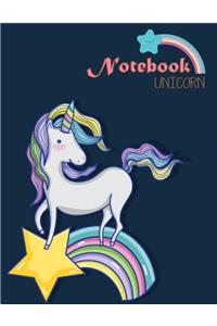 Notebook unicorn: Cute unicorn on dark blue cover and Lined pages, Extra large (8.5 x 11) inches, 110 pages, White paper