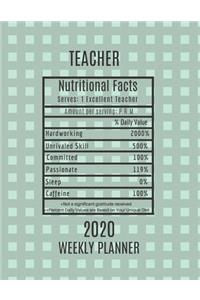 Teacher Nutritional Facts Weekly Planner 2020
