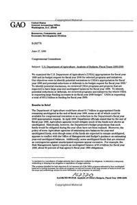 U.S. Department of Agriculture: Analysis of Budgets, Fiscal Years 19992000
