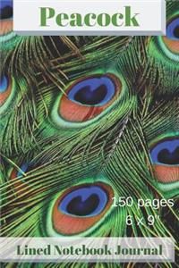 Peacock Lined Notebook Journal - 150 Pages 6 X 9: Classic Paperback Diary Log Book Ruled for Writing Sketching Planning Documenting