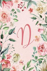 Notebook 6"x9" - Initial D - Pink Green Floral Design
