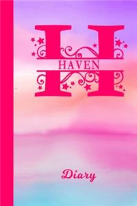 Haven Diary: Personalized First Name Personal Writing Journal - Cute Pink Purple Watercolor Cover - Daily Diaries for Journalists & Writers - Note Taking - Write