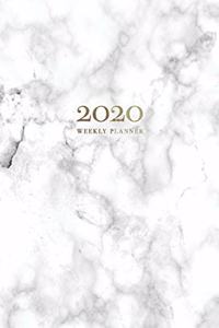 2020 Weekly Planner: Weekly + Monthly View - Marble + Gold - 6x9 in - 2020 Organizer with Bonus Dotted Grid Pages + Inspirational Quotes + To-Do Lists