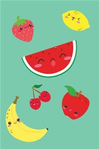 Fruit Notebook for girls Blank 6 x 9 Lined, kawaii character Notebook cute