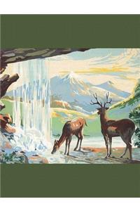 Composition Book Journal: : Vintage Paint-By-Number Pbn, with Mid Century Mountain Deer Retreat Motif Cover, Wide Ruled Paper, 150 Blank Lined Sheets, 9-3/4 X 7-1/2.