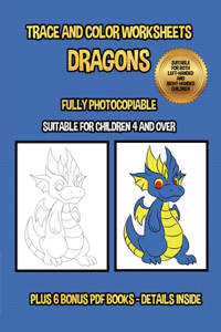 Trace and color worksheets (Dragons)