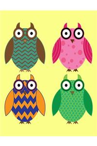 Notebook: Owls on Yellow Cover - Lined Journal - Composition Book - 8.5 X 11 Paper - College Ruled - 100 Pages