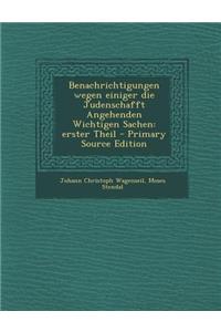 Benachrichtigungen Wegen Einiger Die Judenschafft Angehenden Wichtigen Sachen