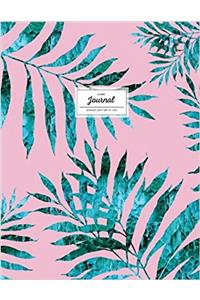 Lined Journal - Emerald Palm Leaf On Pink