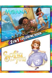 2 in 1 Coloring Book Moana and Sofia the First: Best Coloring Book for Children and Adults, Set 2 in 1 Coloring Book, Easy and Exciting Drawings of Your Loved Characters and Cartoons