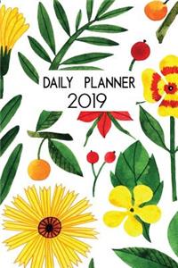 Daily Planner 2019: Colorful Botanical Flowers on White. Calendar and Diary Daily Planner for 2019. One Day Per Page.