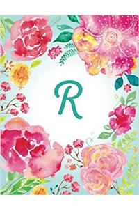 R - Pink Teal Watercolor Floral Initial Journal (Personal Journal)