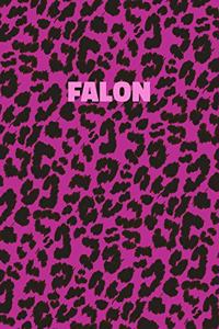 Falon: Personalized Pink Leopard Print Notebook (Animal Skin Pattern). College Ruled (Lined) Journal for Notes, Diary, Journaling. Wild Cat Theme Design wi