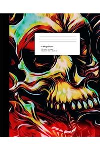 College Ruled: 120 Sheets, 240 Pages, Painted Fire Skull Notebook Composition Book