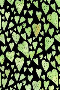 Journal Notebook Green Watercolor Hearts