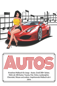 Kreatives Malbuch für Jungs - Autos. Groß 300+ Seiten. Mehr als 100 Autos