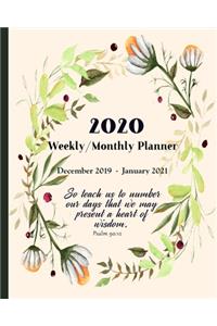 2020 Planner - Weekly and Monthly December 2019 - January 2021: Inspirational Christian Calendar, Agenda and Organizer with Bible Verses 14 Months Floral Wreath Edition