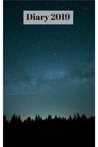 Diary 2019: Starry Night with Pine Trees, 5 X 8 Sized Diary with Date and Times and Notes Per Page