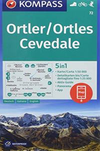 KOMPASS Wanderkarte Ortler/Ortles, Cevedale: 5in1 Wanderkarte 1:50000 mit Panorama, Aktiv Guide und Detailkarten inklusive Karte zur offline Verwendung in der KOMPASS-App. Fahrradfahren. Skitouren.
