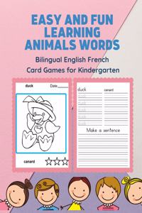 Easy and Fun Learning Animals Words Bilingual English French Card Games for Kindergarten