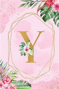 Y: Monogram Initial Y Notebook for Women & Girls, Pink Tropical Floral Journal to Write in, College Ruled Composition Notebook, 6 x 9 Blank Line Summer