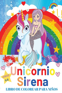 Unicornio Sirena Libro De Colorear Para Niños de 4 a 8 Años