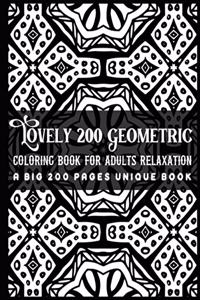 Lovely 200 Geometric Coloring Book for Adults Relaxation A Big 200 Pages Unique Book