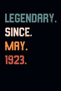 Blank Lined Journal, Notebook, Diary, Planner - Legendary Since May 1923 - 96th Birthday Gift For 96 Years Old Men and Women born in May