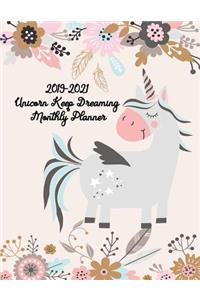 2019-2021 Unicorn Keep Dreaming Monthly Planner