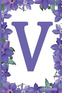 Monogram Journal - Initial V (Purple Flower)