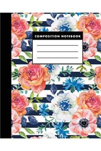 Composition Notebook: Vintage Blue Flower 8x10 Composition Notebook (the Best Study Journal for You)