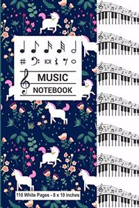 Music Notebook 110 White Pages 8x10 inches