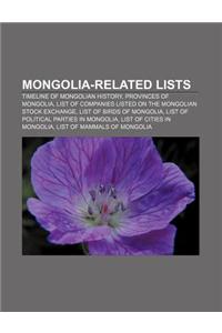 Mongolia-Related Lists: Timeline of Mongolian History, Provinces of Mongolia, List of Companies Listed on the Mongolian Stock Exchange