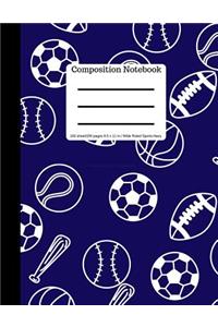 Composition Book 100 Sheet/200 Pages 8.5 X 11 In. Wide Ruled Sports-Navy