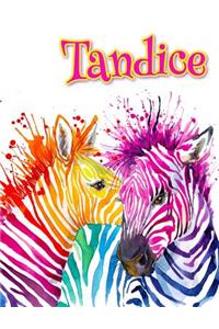 Tandice: Rainbow Zebras, Personalized Journal, Diary, Notebook, 105 Lined Pages, Christmas, Birthday, Friendship Gifts for Girls, Teens and Women, Book Size 8 1/2 X 11