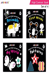 Jolly Kids Baby's First High Contrast Book Set for Newborns Age 0-12 months (Set of 4) | Board Book | Black & White Book