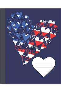Cute Patriotic American Flag Hearts Composition Wide-ruled blank line School Notebook