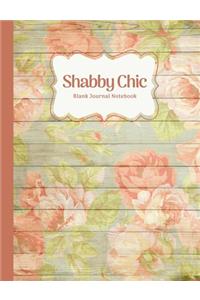 Shabby Chic Peach Peony Rose Floral on Wood Grain Blank Journal Notebook