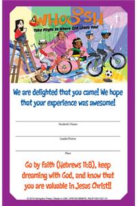 Vacation Bible School (Vbs) 2019 Whooosh Student Certificates (Pkg of 24): Take Flight to Where God Leads You!