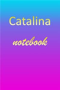 Catalina: Blank Notebook - Wide Ruled Lined Paper Notepad - Writing Pad Practice Journal - Custom Personalized First Name Initial C Blue Purple Gold - Taking 