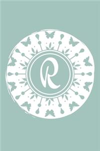 R: Initial R Monogram Notebook Journal Gift Pale blue Butterfly Circle design