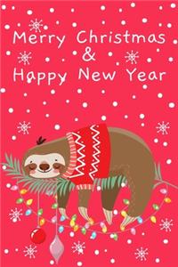 Merry Christmas Happy New Year: Cute Sloth, Blank Lined Notebook / Journal / Diary