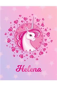 Helena: Unicorn Large Blank Primary Sketchbook Paper - Pink Purple Magical Horse Personalized Letter H Initial Custom First Name Cover - Drawing Sketch Book